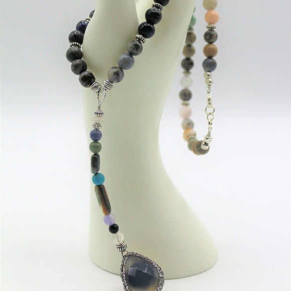Delicate multi gem Y necklace labradorite pendant - Picture 4 of 5